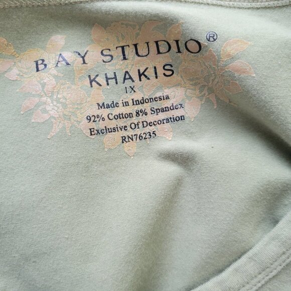 Bay Studio Khakis Womens Top 1X Plus 3/4 Sleeve Green Rhinestones GRE10E - Picture 7 of 8